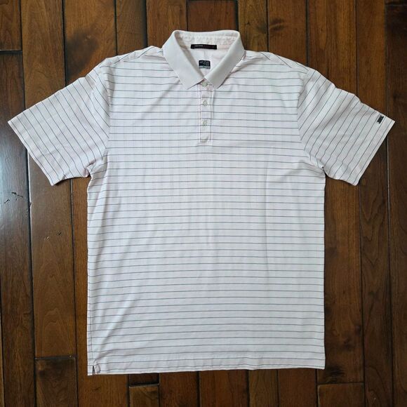NIKE Tiger Woods Collection Polo Shirt Men's XXL Pink Striped Dri Fit Golf - Picture 1 of 10